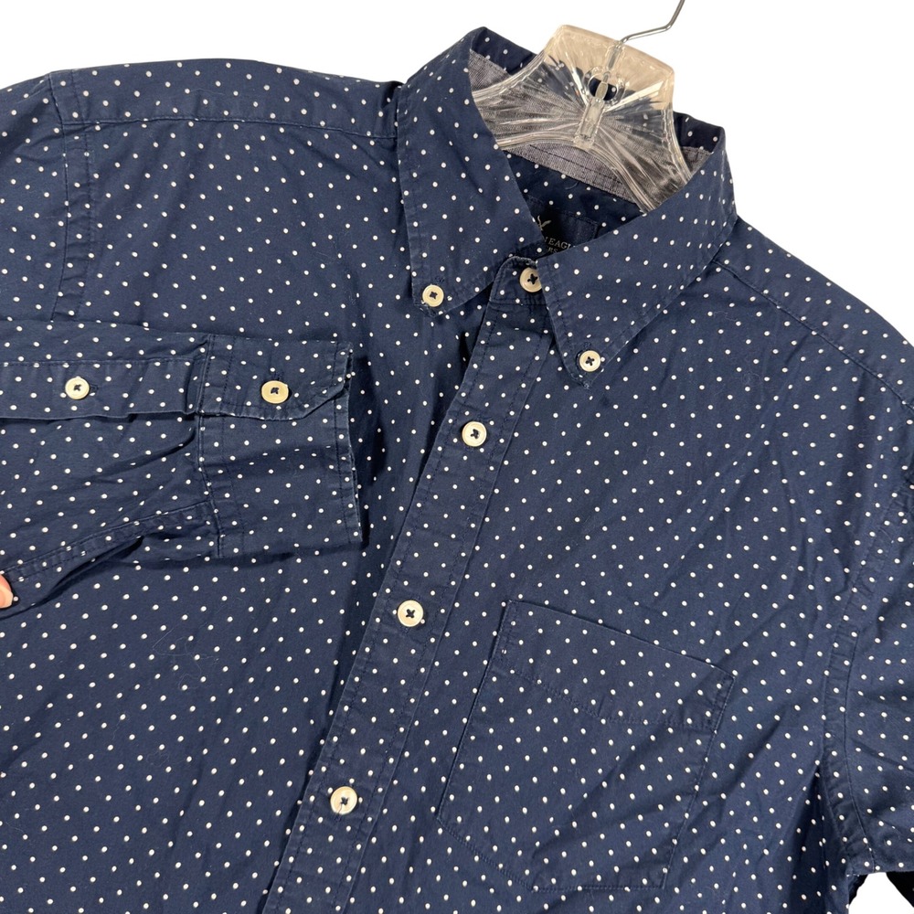 American Eagle Mens S Classic Fit Navy Blue Polka Dot Button Down Shirt Preppy